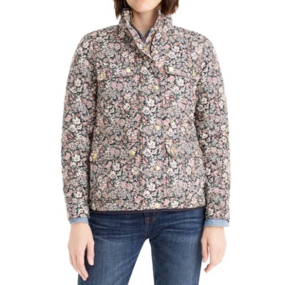 J.Crew x Liberty S Quilted Downtown Field Jacket Floral White Garden Print - Picture 2 of 12